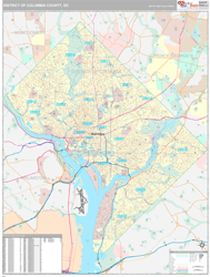 District Of Columbia County Wall Map Premium Style 2024